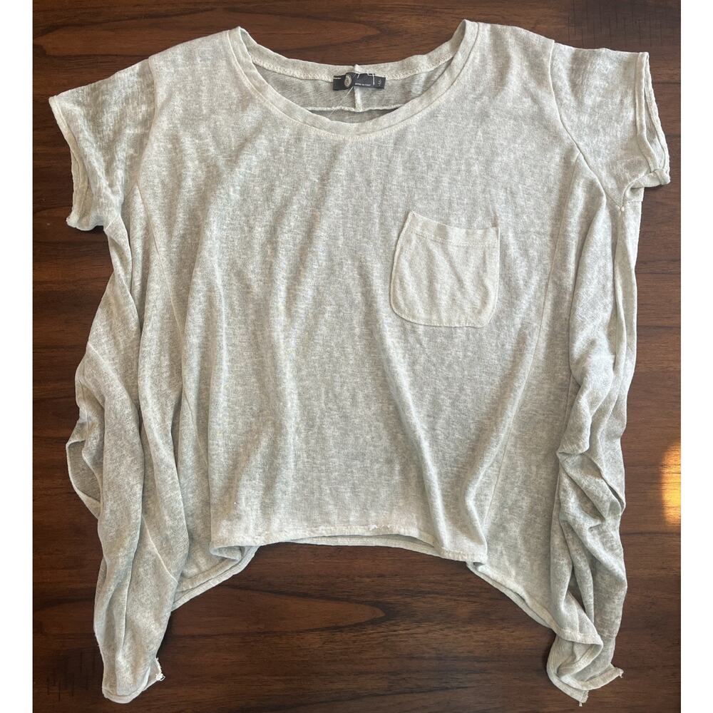 M Made In Italy Wm Sz Med Sharkbite Green Linen-Blend Top Bohemian Norm Eurocore